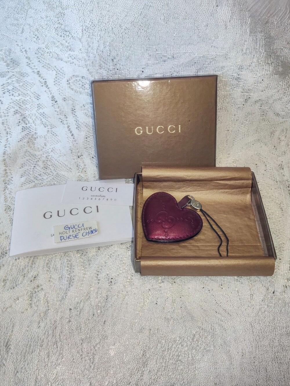 RARE - Guccissima Leather Heart Charm - Burgundy